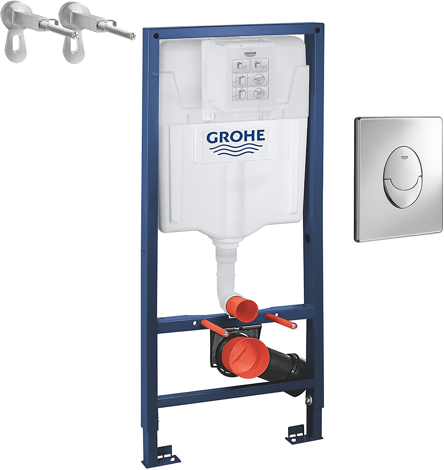 GROHE 38721001 Rapid Sl 3-in-1 Set for Wall-Hung Toilet, 1.13 m (Wall Brackets and Skate Air Flush Plate) - Chrome