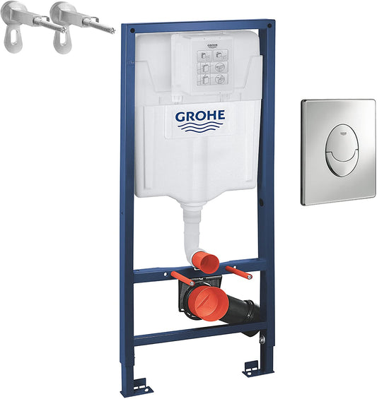 GROHE 38721001 Rapid Sl 3-in-1 Set for Wall-Hung Toilet, 1.13 m (Wall Brackets and Skate Air Flush Plate) - Chrome
