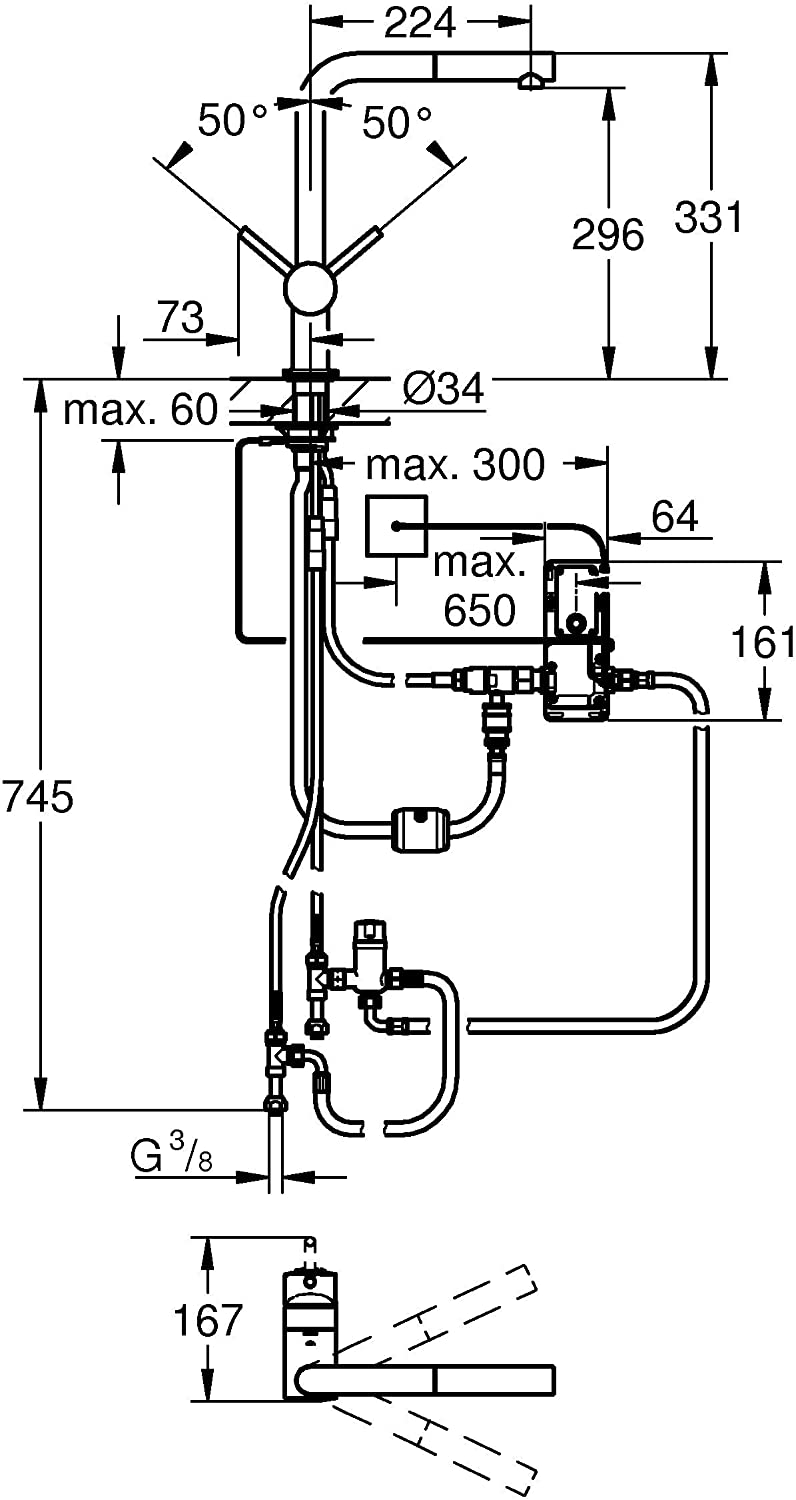 GROHE 31360001 Minta Touch Kitchen Tap Chrome (Pull-Down Spray Head/Spout)