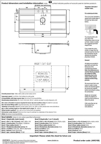 Abode Zero 1.0 Bowl Double Drainer WHITE Granite Sink - AW3108