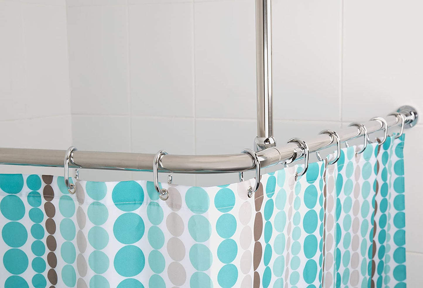 Croydex Superline Stainless Steel Modular Shower Rod Kit with Ceiling Support and Curtain Rings Can Be Fitted L-Shaped, Large L-Shaped, U-Shaped or Straight