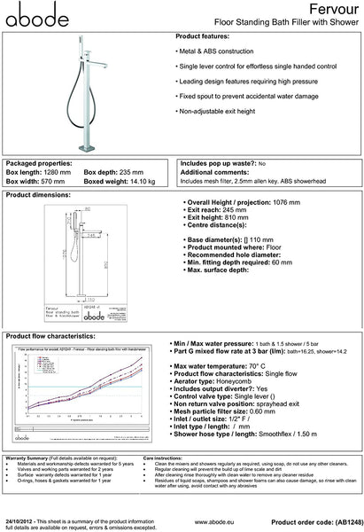 Abode FERVOUR Floor Standing Bath Filler with Shower Handset - AB1248