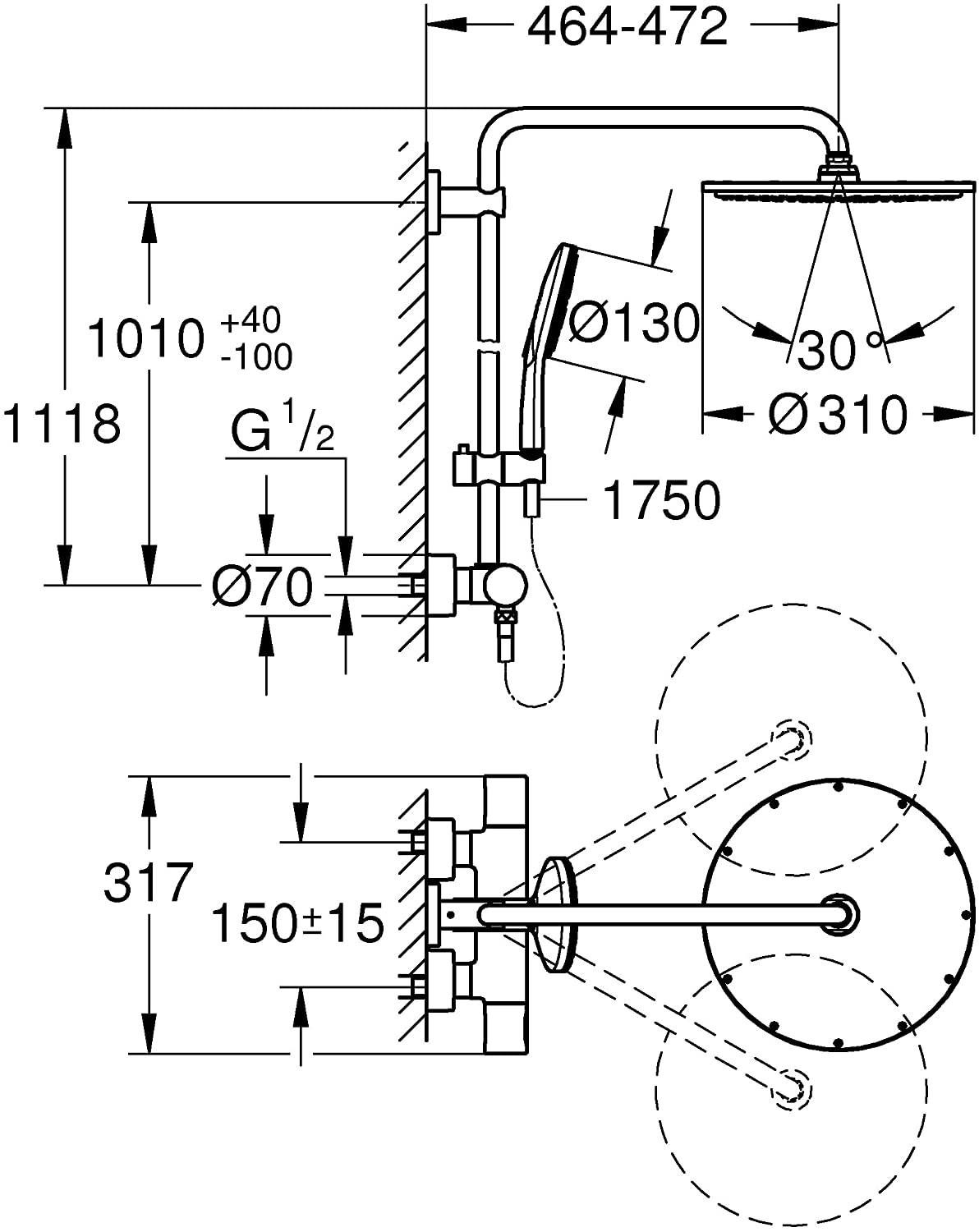 Grohe Rainshower SmartActive 310 Shower System with Built-in Thermostat (Ref. 27966001)