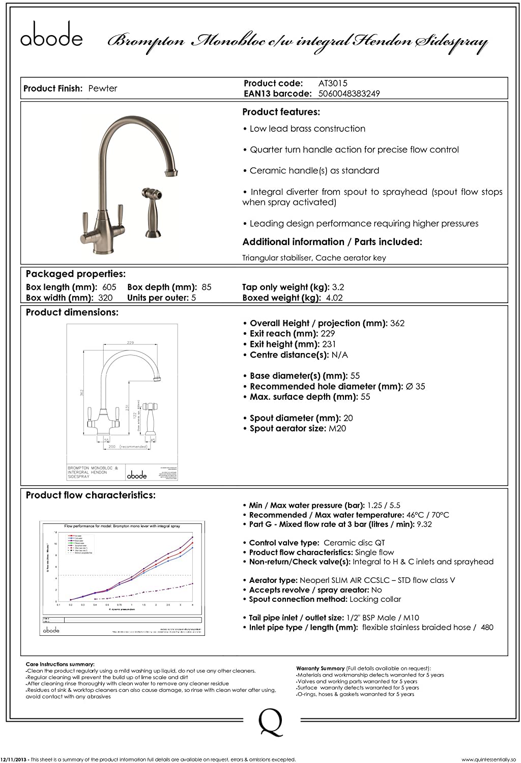 Abode BROMPTON Dual Lever Mixer With Handspray - AT3015