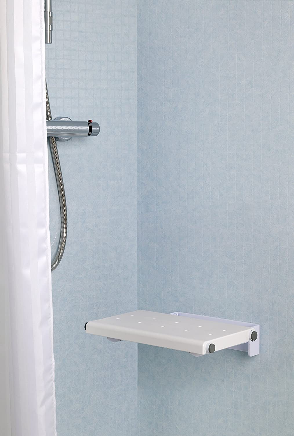Croydex Wall Mounted Fold-Away Shower Seat, White - no fixings included in pack