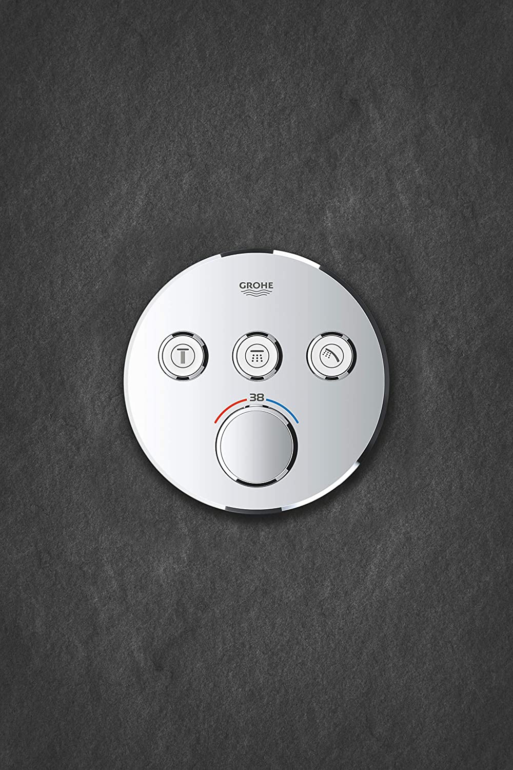 GROHE Grohtherm SmartControl Thermostat with three shut-off valves, round wall rosette, colour: hard graphite brushed - 29121AL0