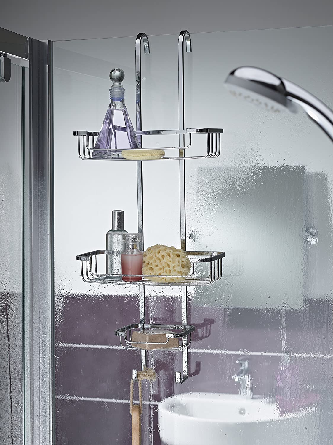 Croydex Chrome 3-Tier Hook Over Shower Caddy, 5 Year Rust Free Guarantee