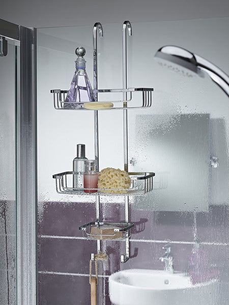 Croydex Chrome 3-Tier Hook Over Shower Caddy, 5 Year Rust Free Guarantee