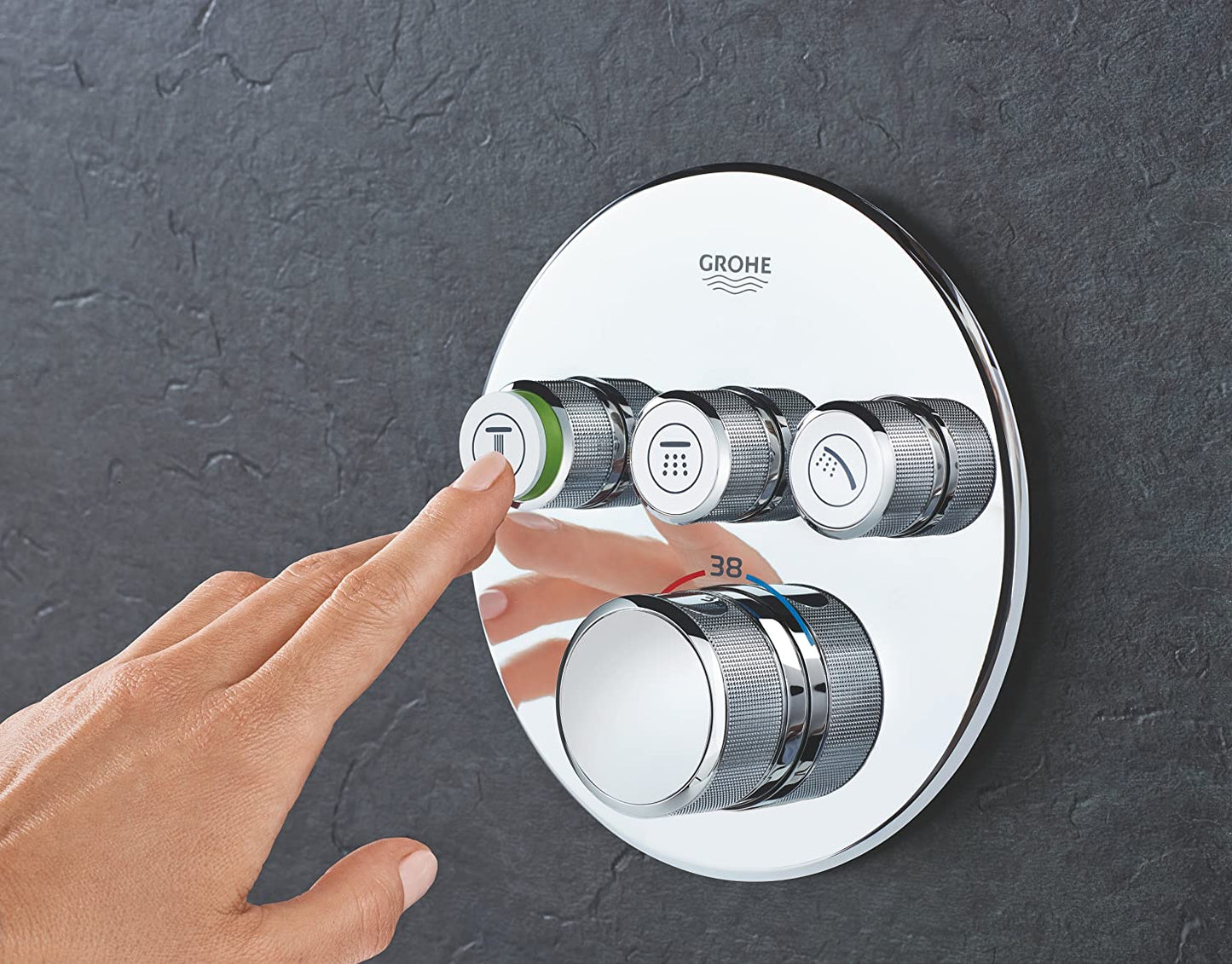 GROHE Grohtherm SmartControl Thermostat with three shut-off valves, round wall rosette, colour: hard graphite brushed - 29121AL0