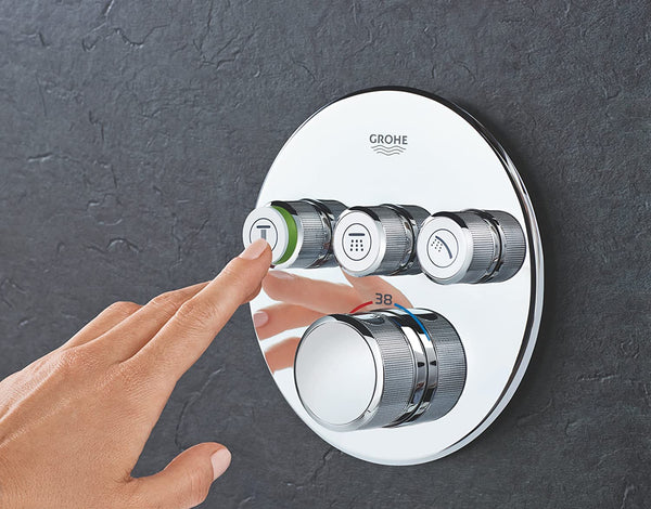 GROHE Grohtherm SmartControl Thermostat with three shut-off valves, round wall rosette, colour: hard graphite brushed - 29121AL0