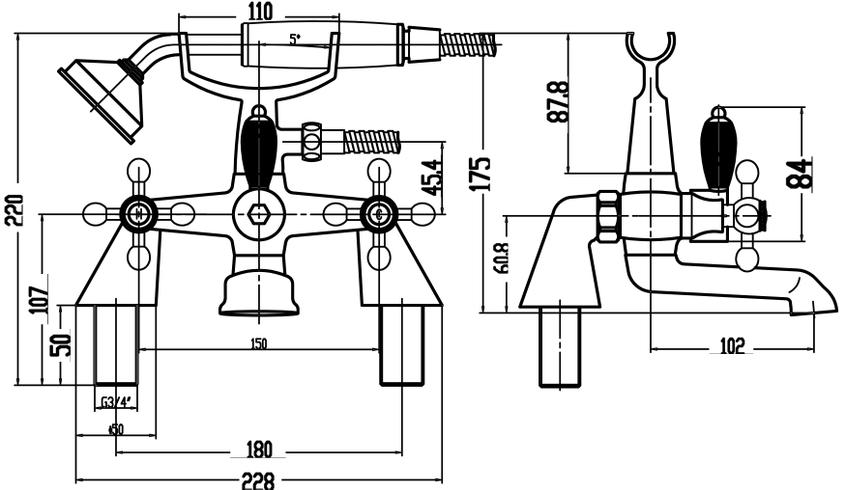 Bath Shower Mixer, Chrome (Product Code: X383)