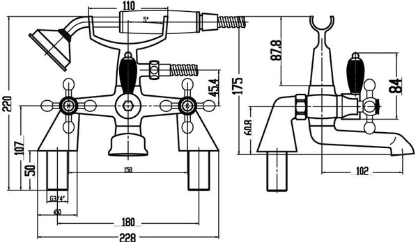 Bath Shower Mixer, Chrome (Product Code: X383)