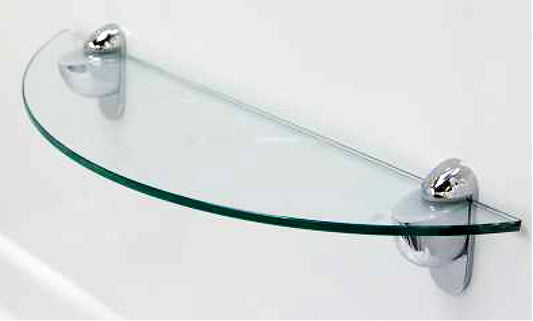 Clear Bevelled Edge Glass Shelf, Half Moon, 6mm x 400mm x 120mm (Product Code: 01080026)
