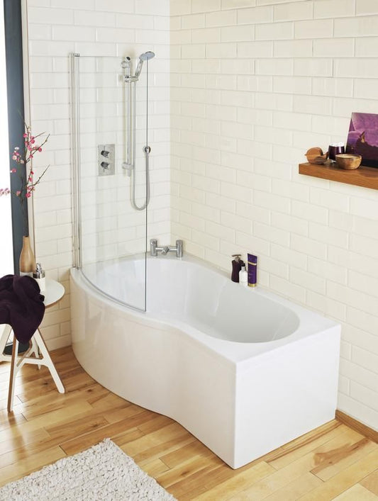 NUIE Polished Chrome Curved P-Shaped Bath Screen (Various options)