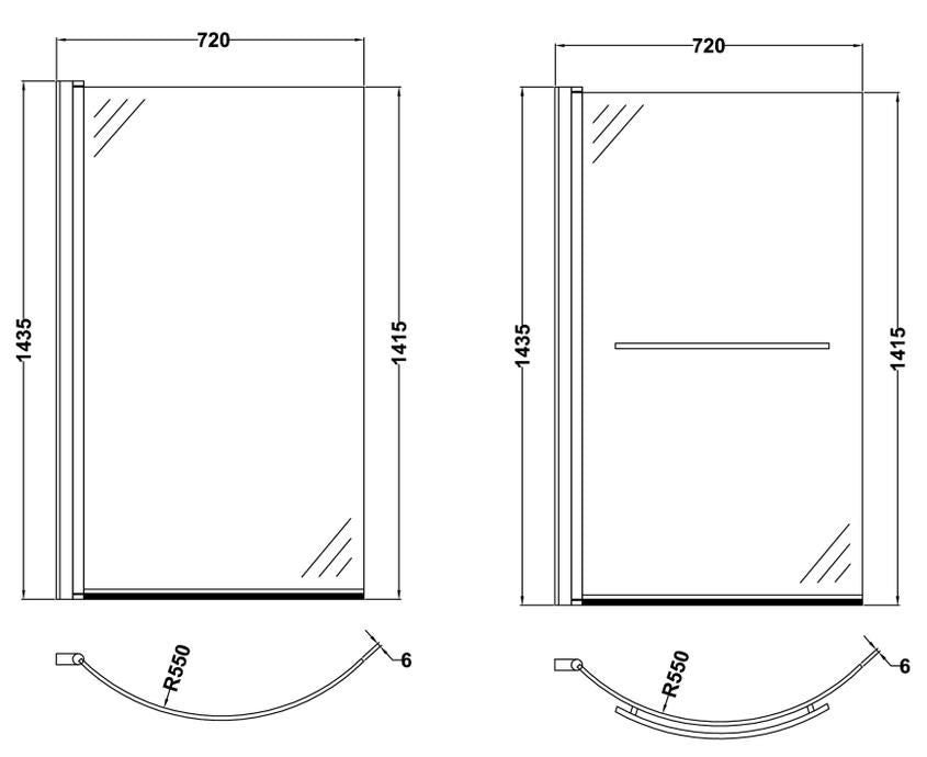 NUIE Polished Chrome Curved P-Shaped Bath Screen (Various options)