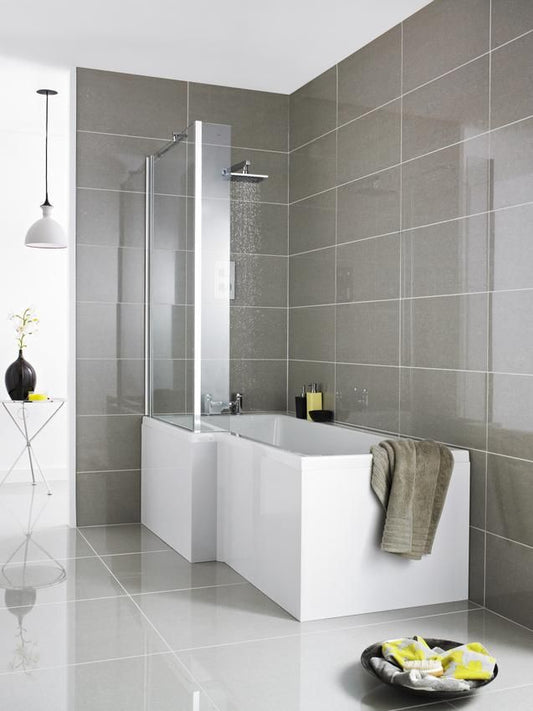 NUIE Polished Chrome Square P-Shaped Bath Screen (Various options)