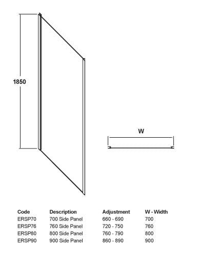 Satin Chrome Side Panels for Shower Enclosures (sizes: 700, 760, 800, 900mm)