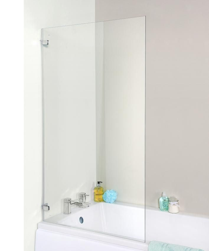 NUIE Satin Chrome Square Bath Screen, Hinges from the Wall (Product Code ERSSQ)
