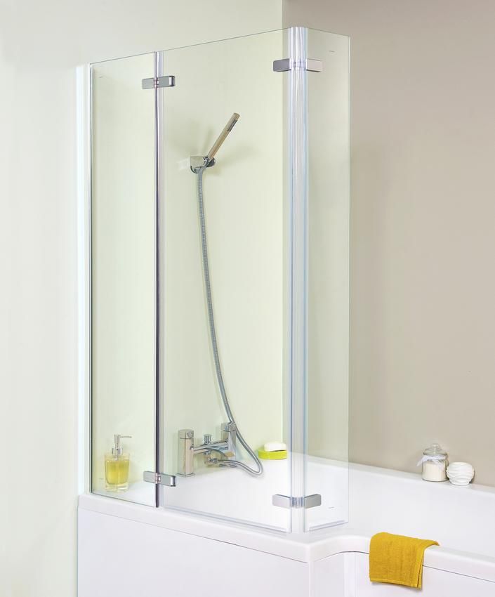 NUIE Satin Chrome Square Hinged P-Shaped Bath Screen (Product Code: ERSBS0)