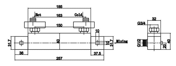 Square Thermostatic Bar Valve 257mm (Product Code: JTY316)
