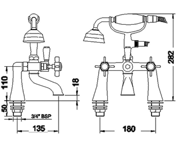 Traditional 1/2" Bath Shower Mixer, Chrome (Product Code: IJ324)