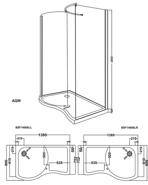 Walk-In Shower Enclosure, Polished Chrome (left hand and right hand) (Product Code: AQW)